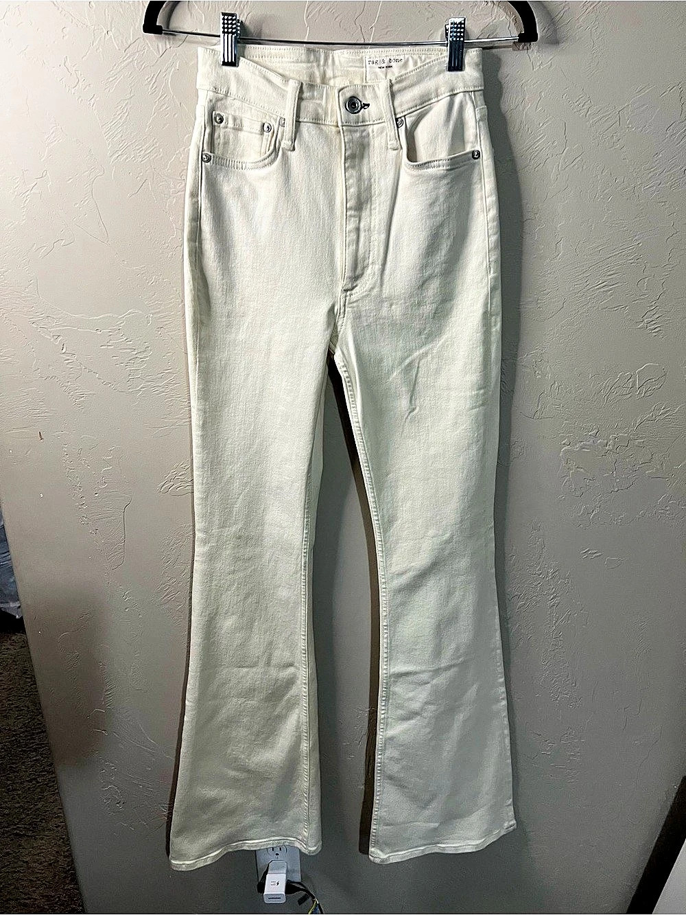 Rag & Bone NWT Casey High Rise Flare Ecru Cream Long Inseam Denim Jeans